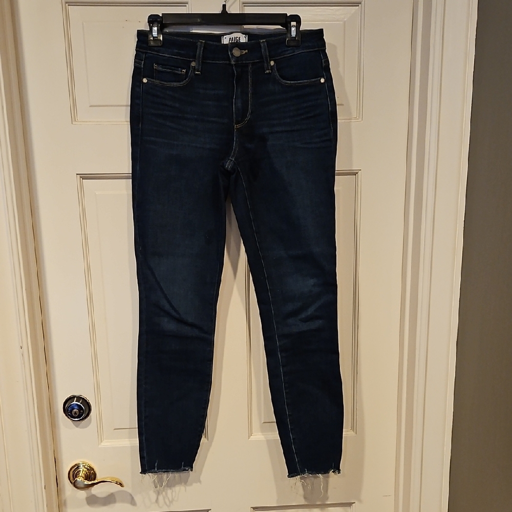 Paige Verdugo Ankle Raw Hem Dark Blue Women's Jeans
